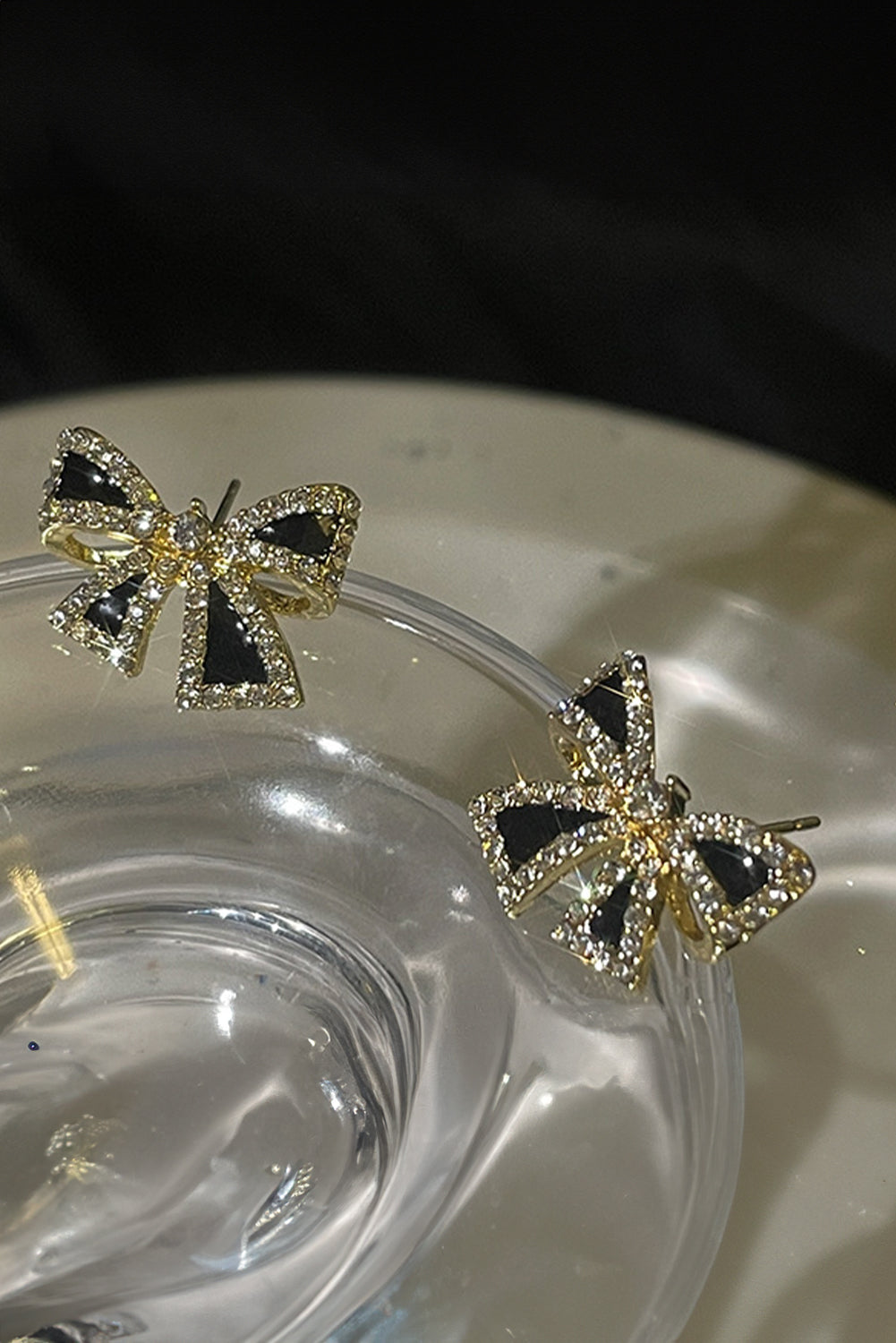 Black Rhinestone Bow Knot Stud Earrings