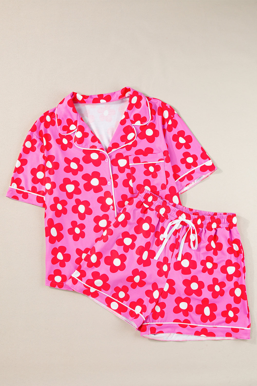 Flower Print Short Sleeve Shirt Pajamas Set