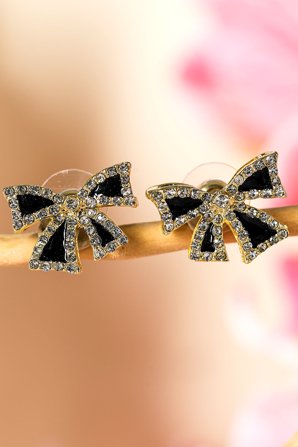 Black Rhinestone Bow Knot Stud Earrings